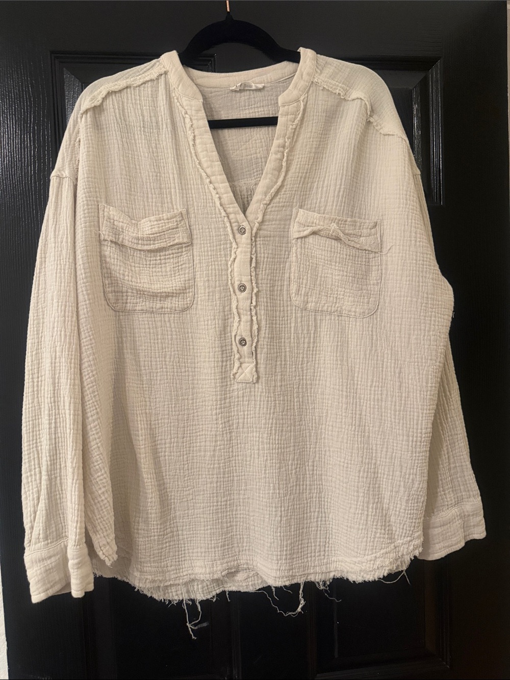 Women’s Lightweight Cream Textured Henley Shirt